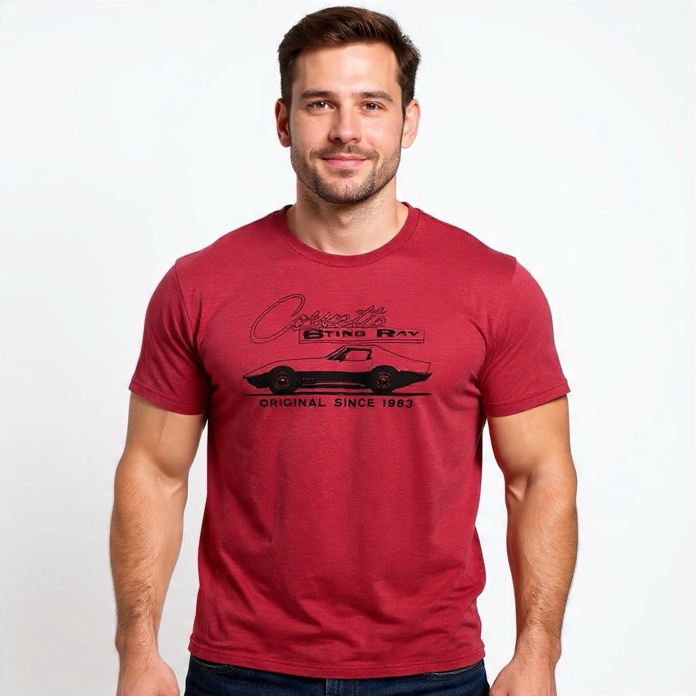 Corvette Sting Ray 1965 Graphic Tee Red Sz L Vintage Car Nostalgia Shirt